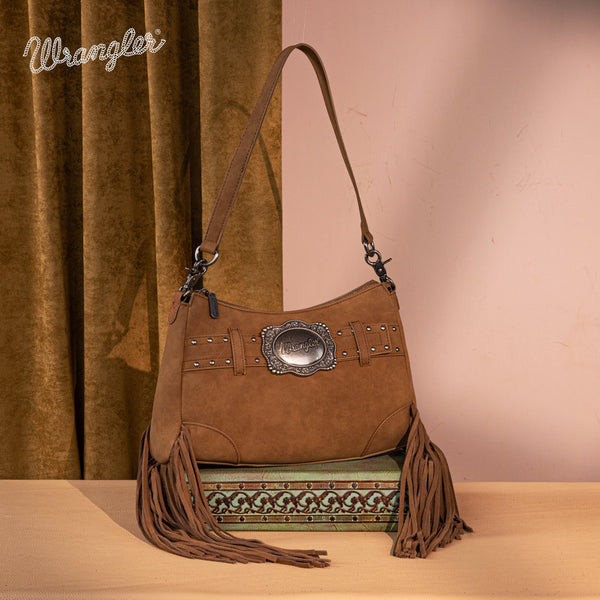Wrangler Fringe Buckle Hobo Bag/Crossbody Bag-Brown