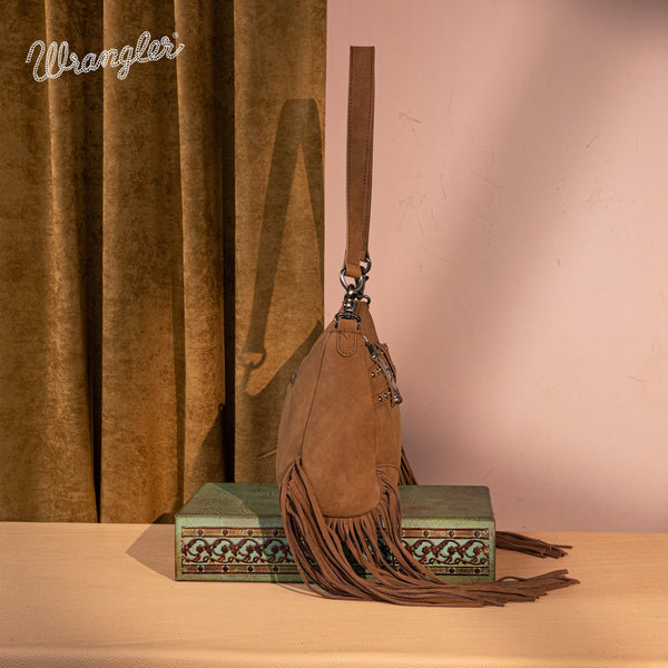 Wrangler Fringe Buckle Hobo Bag/Crossbody Bag-Brown