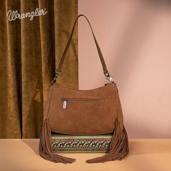 Wrangler Fringe Buckle Hobo Bag/Crossbody Bag-Brown