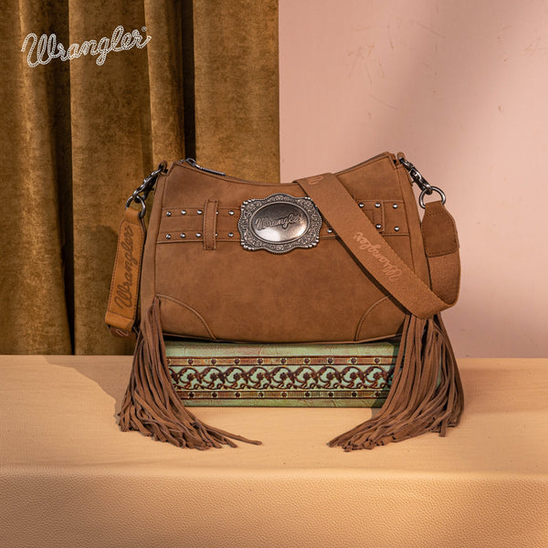 Wrangler Fringe Buckle Hobo Bag/Crossbody Bag-Brown