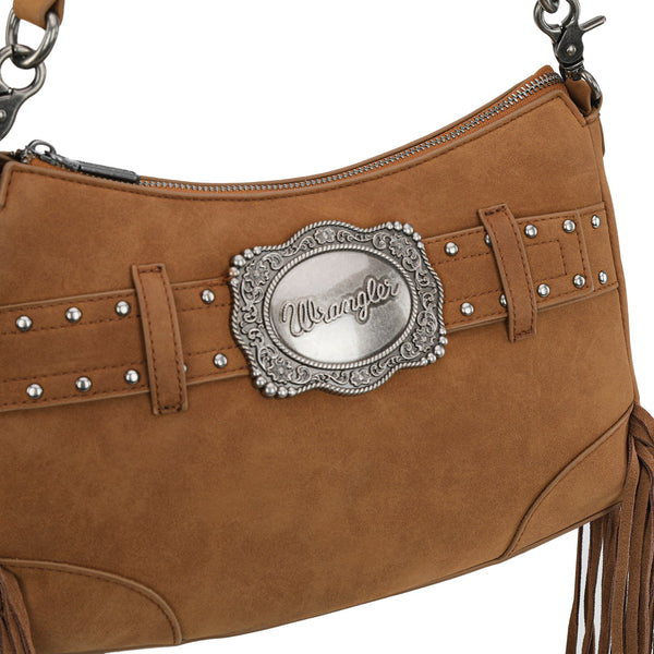 Wrangler Fringe Buckle Hobo Bag/Crossbody Bag-Brown