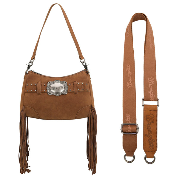 Wrangler Fringe Buckle Hobo Bag/Crossbody Bag-Brown