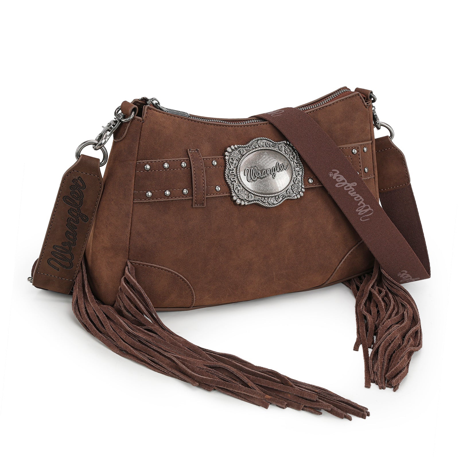 Wrangler Fringe Buckle Hobo Bag/Crossbody Bag-Coffee