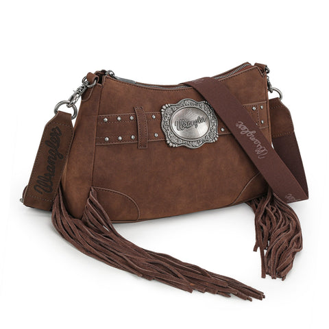 Wrangler Fringe Buckle Hobo Bag/Crossbody Bag-Coffee