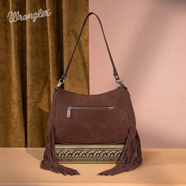 Wrangler Fringe Buckle Hobo Bag/Crossbody Bag-Coffee