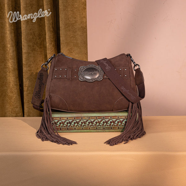 Wrangler Fringe Buckle Hobo Bag/Crossbody Bag-Coffee