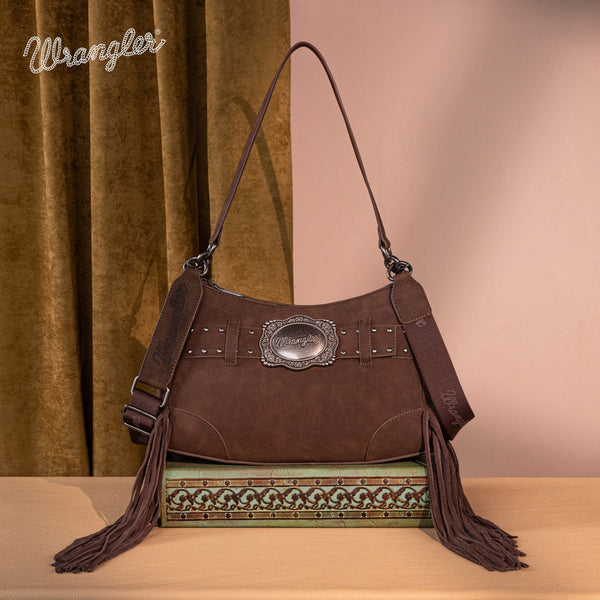 Wrangler Fringe Buckle Hobo Bag/Crossbody Bag-Coffee