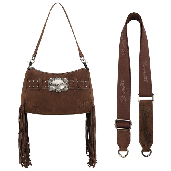 Wrangler Fringe Buckle Hobo Bag/Crossbody Bag-Coffee