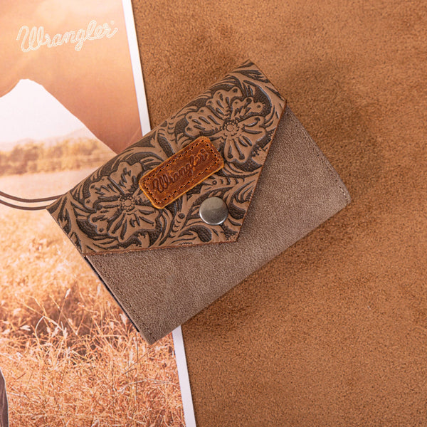 Wrangler Floral Tooled Card Holder -Khaki