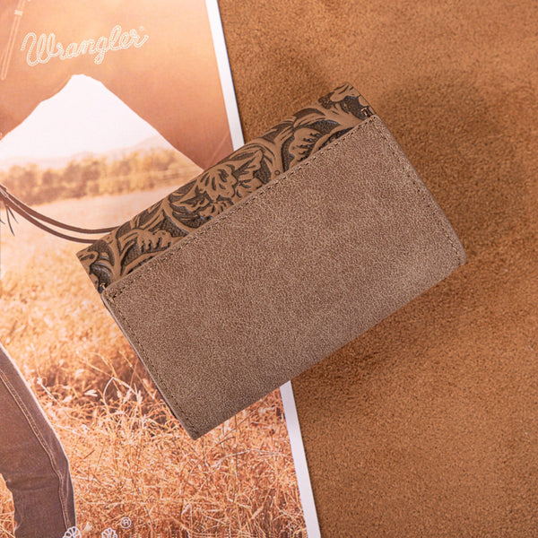 Wrangler Floral Tooled Card Holder -Khaki