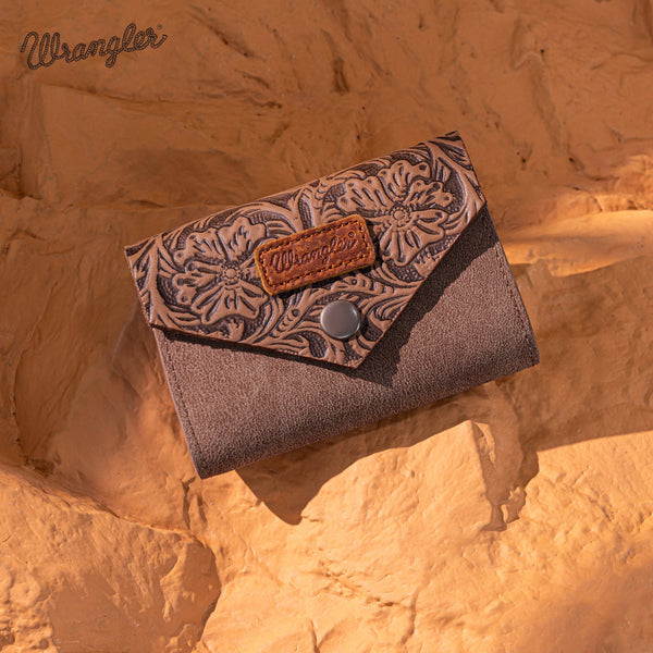 Wrangler Floral Tooled Card Holder -Khaki