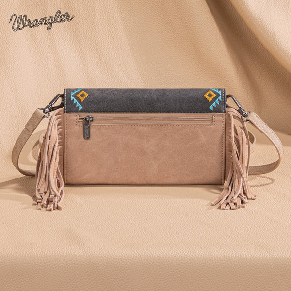 Wrangler Aztec Embroidered Fringe Wallet/Crossbody -Black