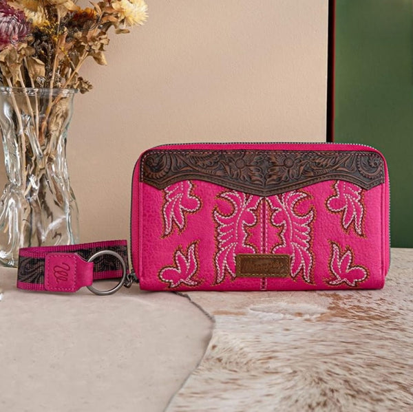 Wrangler Embroidered Wallet/Wristlet - Hot Pink