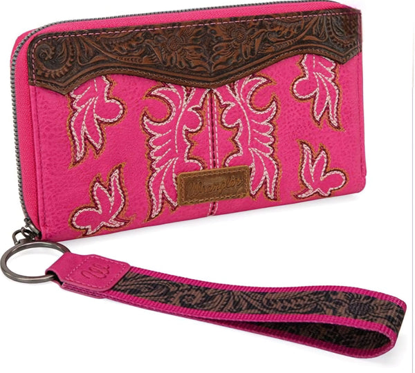 Wrangler Embroidered Wallet/Wristlet - Hot Pink