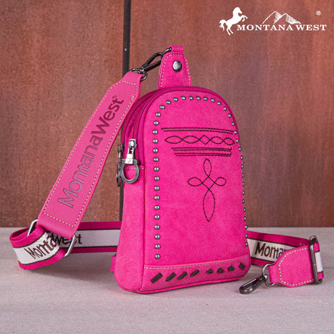 Montana West Embroidered Boot Stitch Sling Bag Hot Pink