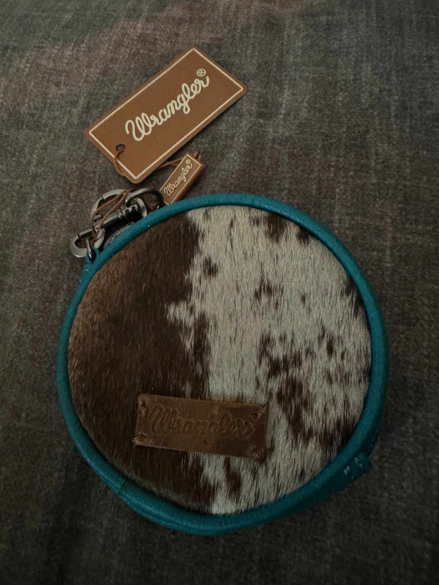 Wrangler Genuine Hair On Cowhide Circular Coin Pouch Bag Charm - Turquoise