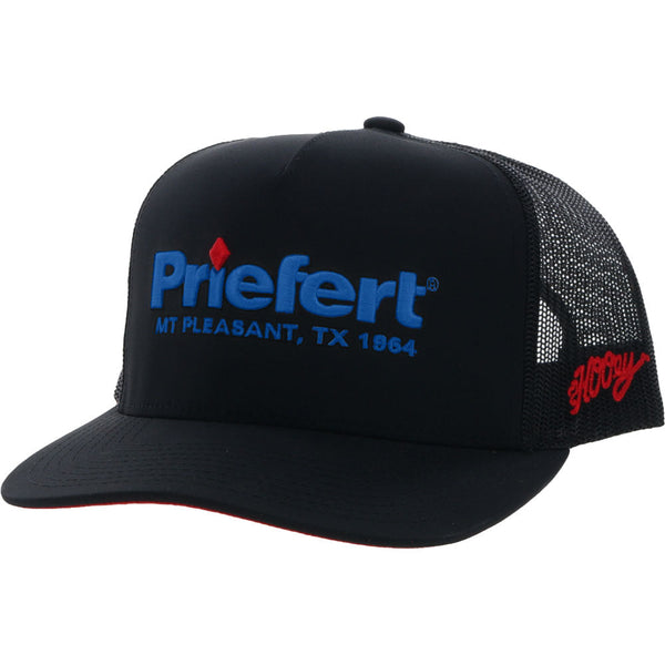 Hooey Priefert Black 5-Panel Trucker with Blue Priefert Logo