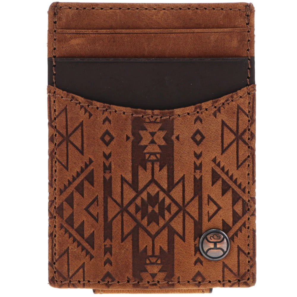 HOOEY "MONTEREY" MONEY CLIP BROWN W/ AZTEC EMBOSSED PRINT