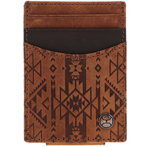 HOOEY "MONTEREY" MONEY CLIP BROWN W/ AZTEC EMBOSSED PRINT