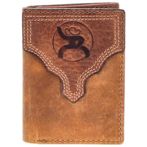 HOOEY "CANYON" TRIFOLD ROUGHY WALLET DISTRESSED TAN/BROWN LEATHER