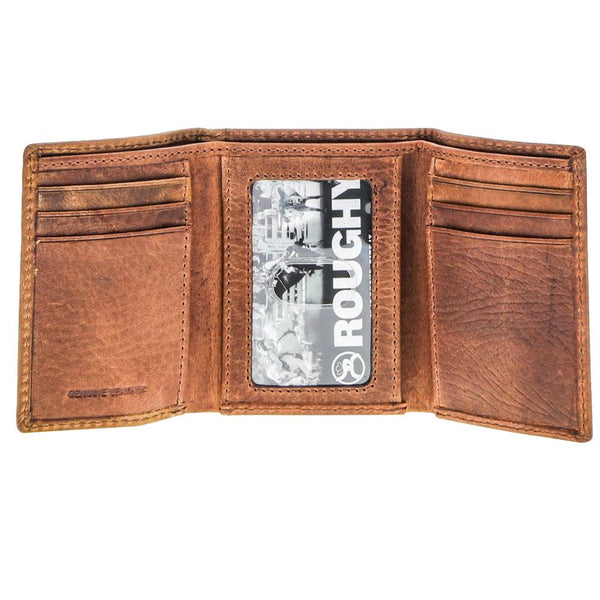 HOOEY "CANYON" TRIFOLD ROUGHY WALLET DISTRESSED TAN/BROWN LEATHER