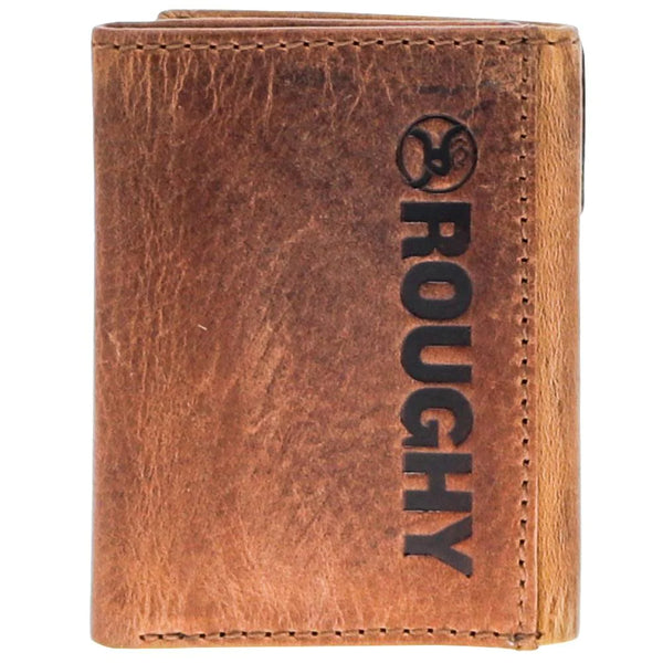 HOOEY "CANYON" TRIFOLD ROUGHY WALLET DISTRESSED TAN/BROWN LEATHER