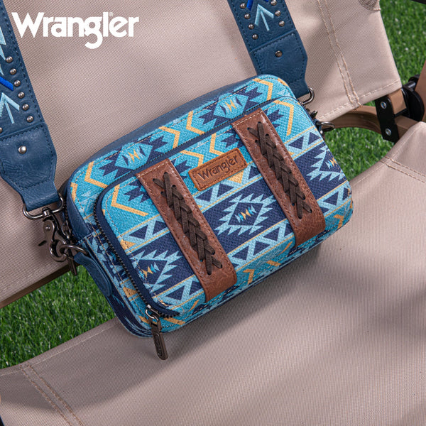 WRANGLER AZTEC PRINTED CROSSBODY PURSE-Navy