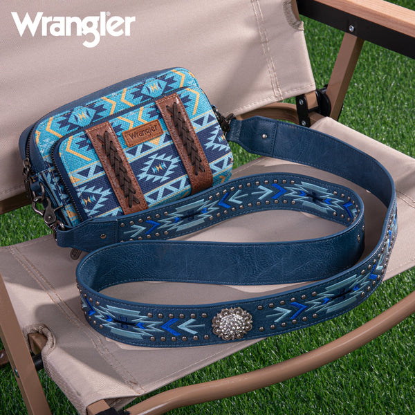 WRANGLER AZTEC PRINTED CROSSBODY PURSE-Navy