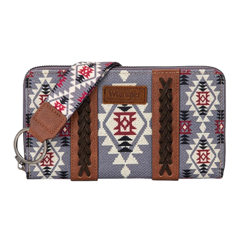 WRANGLER ALLOVER AZTEC DUAL SIDED PRINT CANVAS WALLET-Lavender