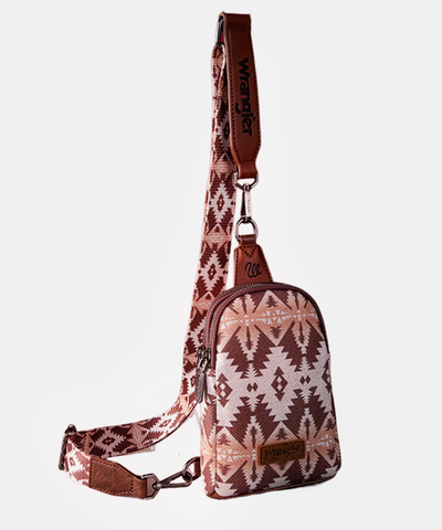 Wrangler Aztec Print Crossbody Sling Chest Bag - Coffee