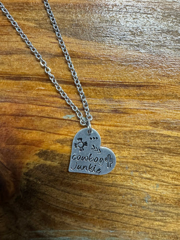 Cowboy Junkie Heart Engraved Necklace