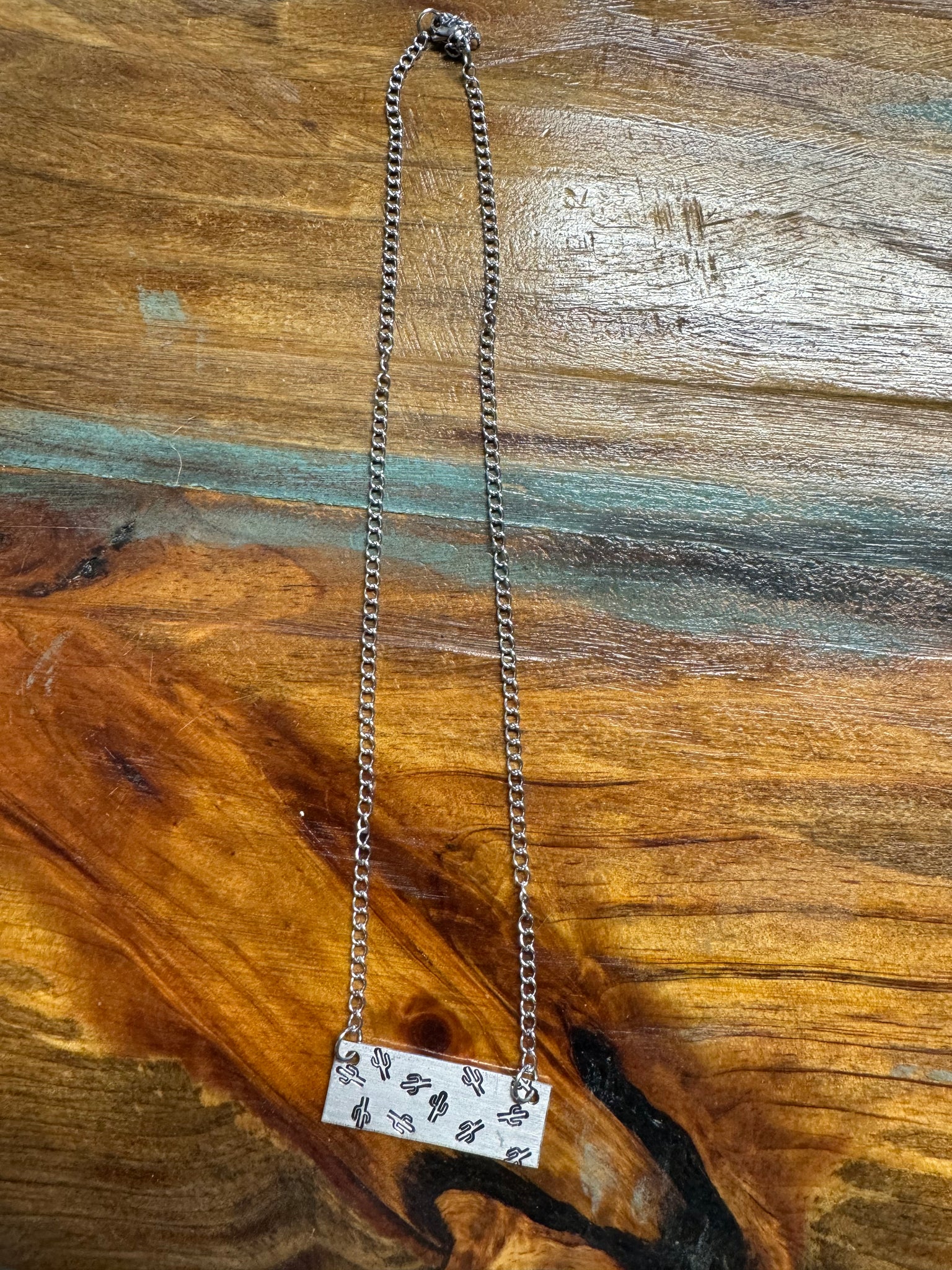 Cactus Engraved Large Bar Necklace