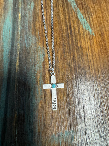 Hope Turq Cross Engraved Necklace