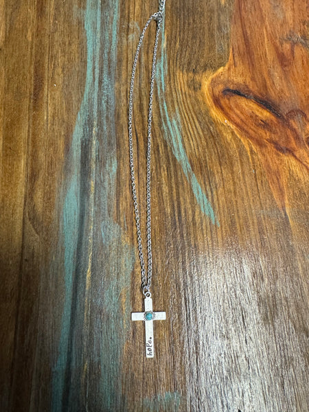 Hope Turq Cross Engraved Necklace