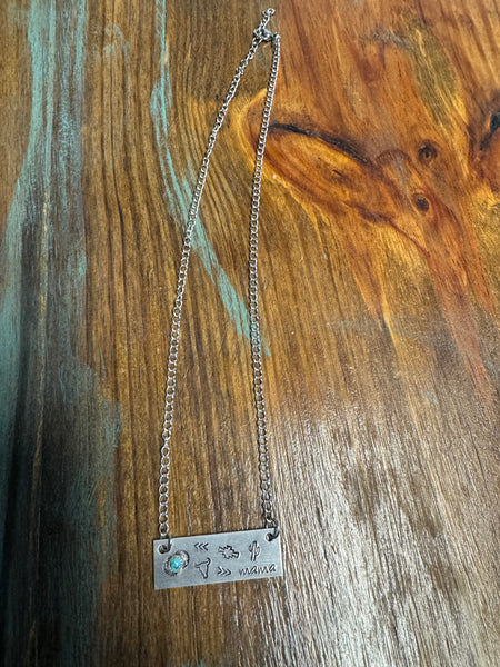 Mama Turq Engraved Large Bar Necklace