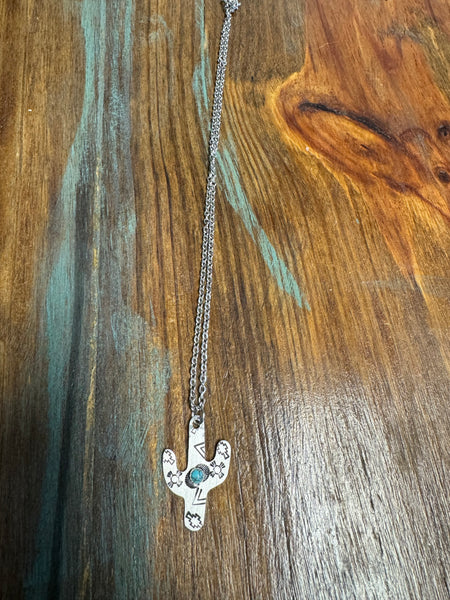 Western Cactus Turq Engraved Necklace 2