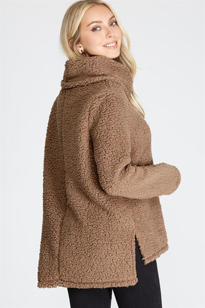 LONG SLEEVE COWL NECK SHERPA KNIT PULLOVER TOP