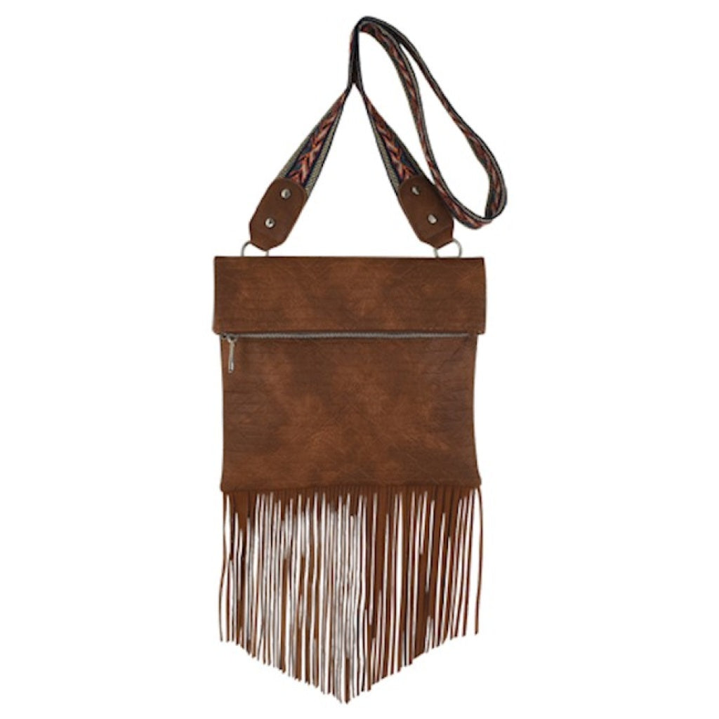 RED DIRT HAT COMPANY LADIES CROSSBODY BROWN W/FRINGE