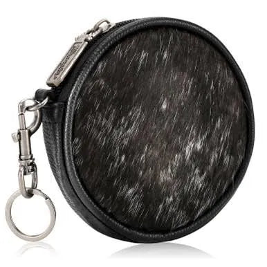 Wrangler Genuine Hair On Cowhide Circular Coin Pouch Bag Charm - Black