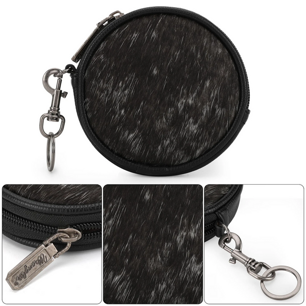 Wrangler Genuine Hair On Cowhide Circular Coin Pouch Bag Charm - Black