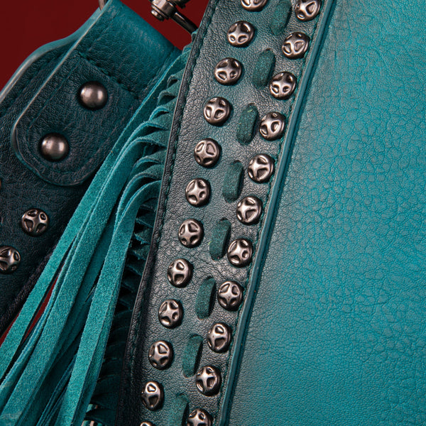 Wrangler Rivets Fringe Concealed Carry Crossbody -Turquoise