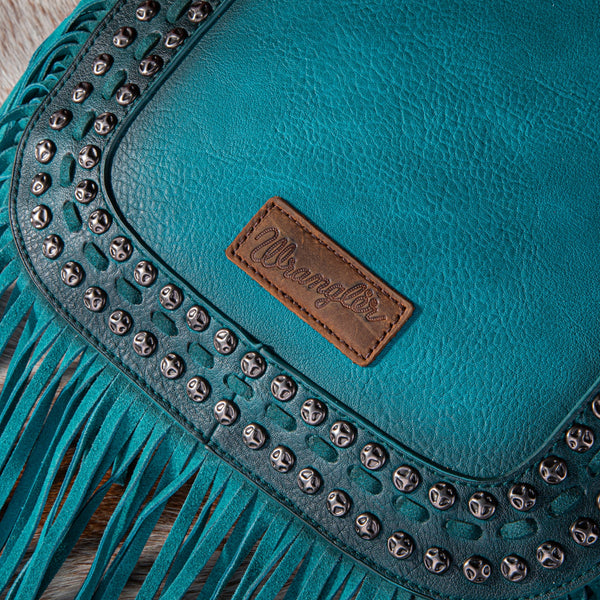 Wrangler Rivets Fringe Concealed Carry Crossbody -Turquoise