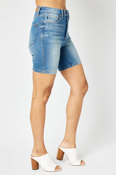 High Waist Tummy Control Double Button Bermuda Shorts