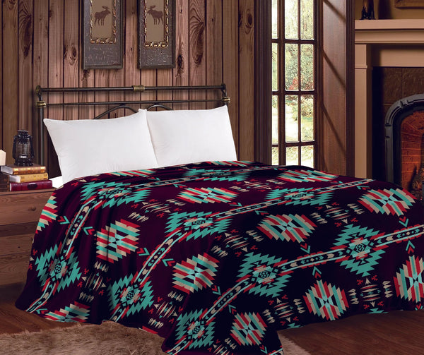 King Size Mia Throw Blanket - Black Aztec & red