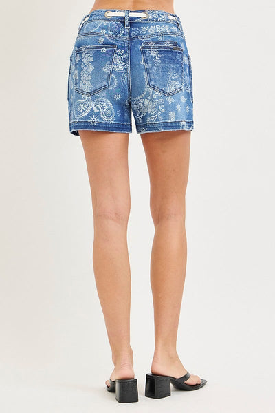 Risen Maggie Drawstring Paisley Denim Shorts