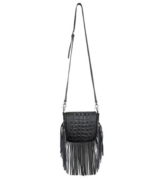 Montana West Leather Croc Fringe Crossbody Bag