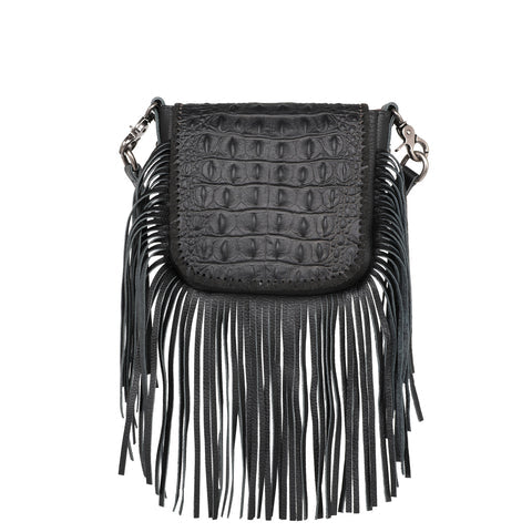 Montana West Leather Croc Fringe Crossbody Bag