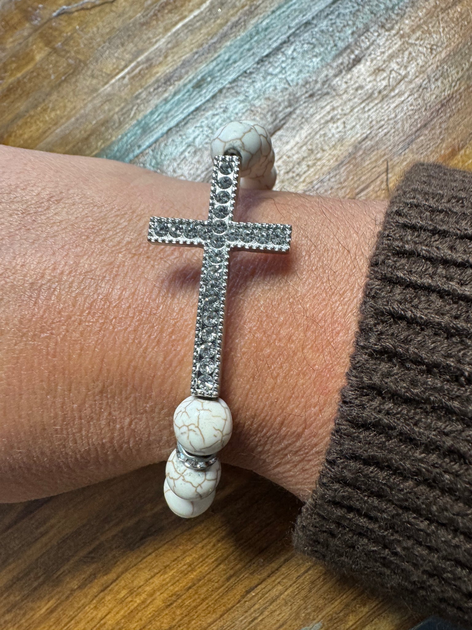 White Crystal Cross Bracelet