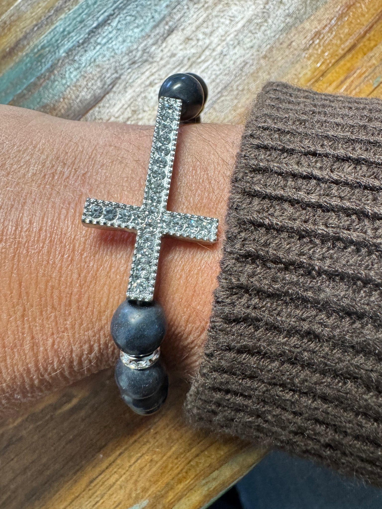 Black Crystal Cross Bracelet