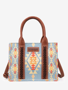 Wrangler Southwestern Dual Sided Print Crossbody Canvas Tote-Blue